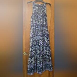Talbots Navy Maxi Dress with Blue and Teal Floral Medallions